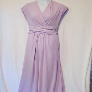 Halara Women's M Breezeful V Neck Pocket Tie Back Quick Dry Midi Dress Lavender